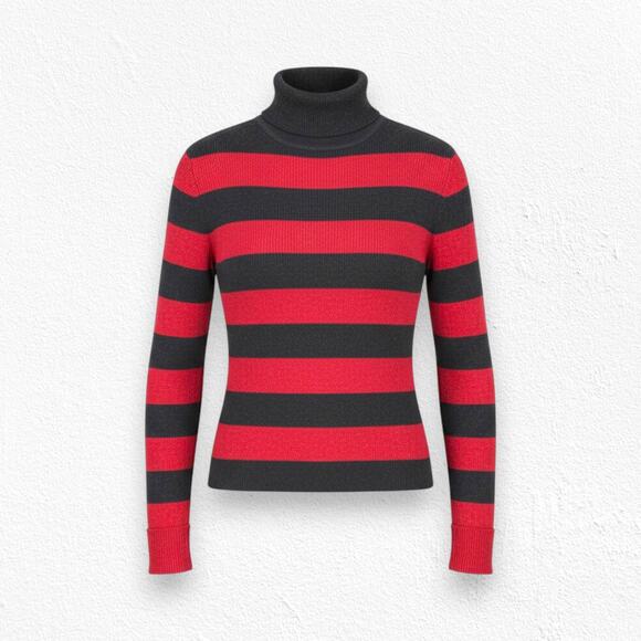 Worthington Sweaters - Y2K Red Black Stripe Glitter Metallic Ribbed Knit Turtleneck Sweater Size Medium